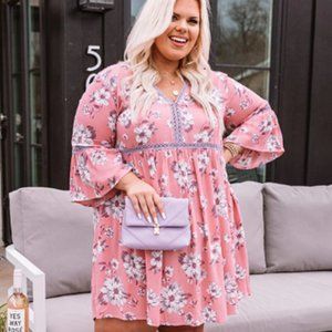 Pink Floral Curve Babydoll Dress
